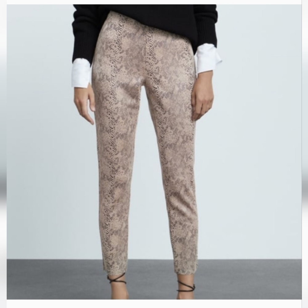 Zara Beige Snakeskin Print Leggings